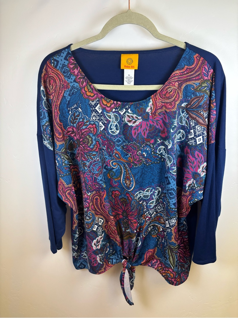 RUBY ROAD TUNIC TOP BLOUSE  WOMEN XL  ROYAL BLUE WITH FLORAL DESIGN
POLYESTER
